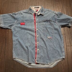 Tommy Hilfiger Blue Chambury Men's Button Down Short Sleeve Shirt